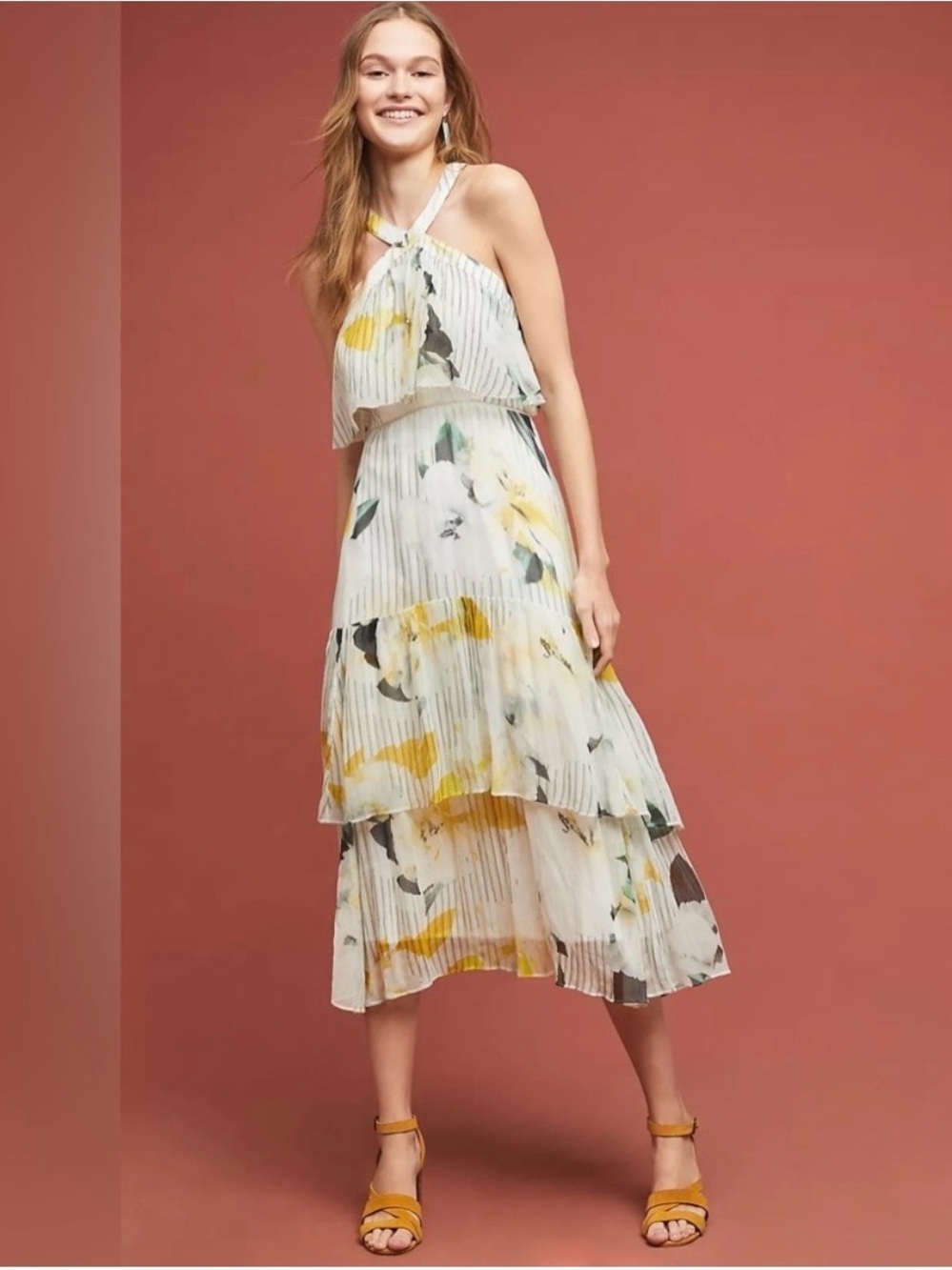 Anthropologie "Garden Party" maxi dress in halter style neckline. Like new. 6.